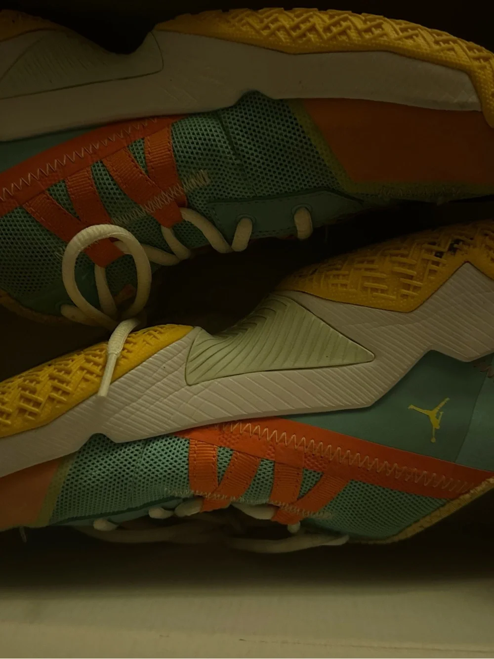Jordan Teal, Yellow & Orange Athletic Sneakers